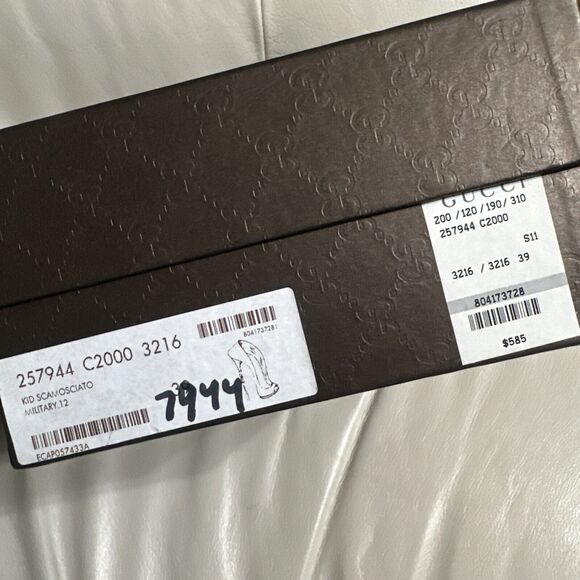 Authentic GUCCI Olive Green Suede Bamboo Stiletto Peep Toe Heel Shoe Size 39 EUC - Picture 9 of 16